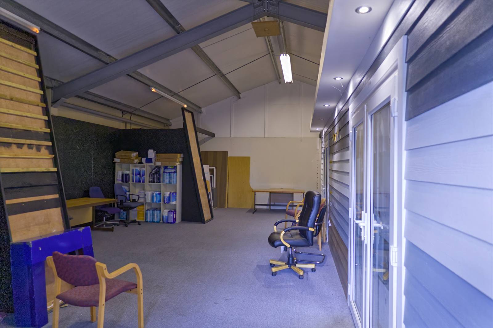 Interior of a warehouse and storage unit at Monkhurst House, currently fitted out as an office
